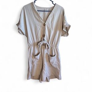 APRICOT Tan Button-Front Jumpsuit